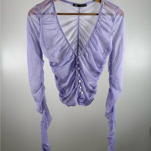 Zara Lavender Ruched Button-Front Blouse